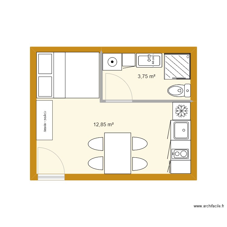 chalet. Plan de 2 pièces et 17 m2