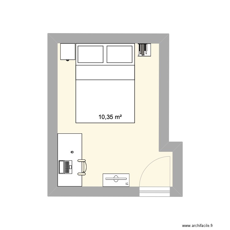 cha. Plan de 1 pièce et 10 m2