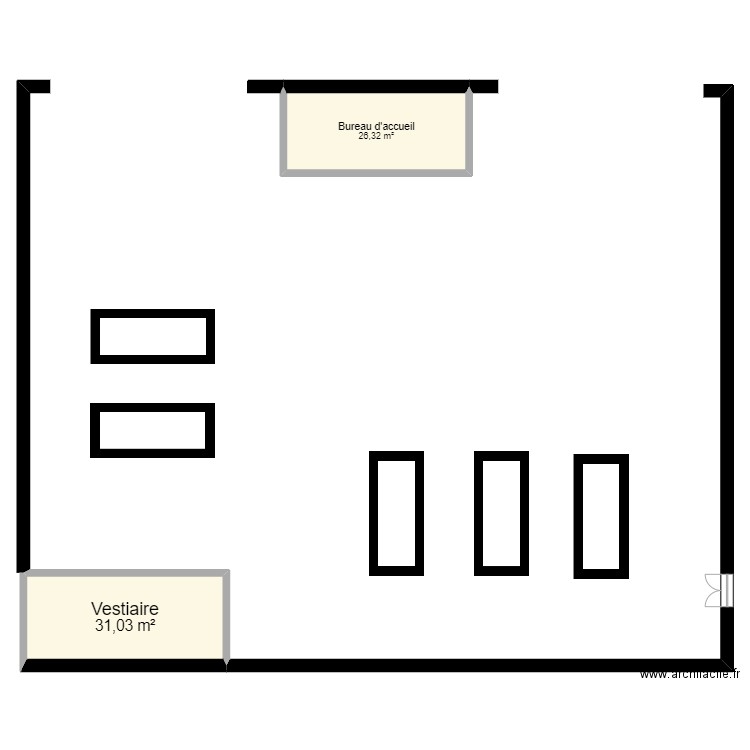 Entrepôt version 1. Plan de 2 pièces et 57 m2