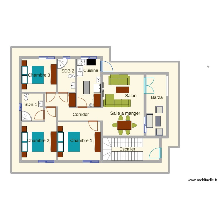 Eloi vue en plan rdc. Plan de 10 pièces et 259 m2