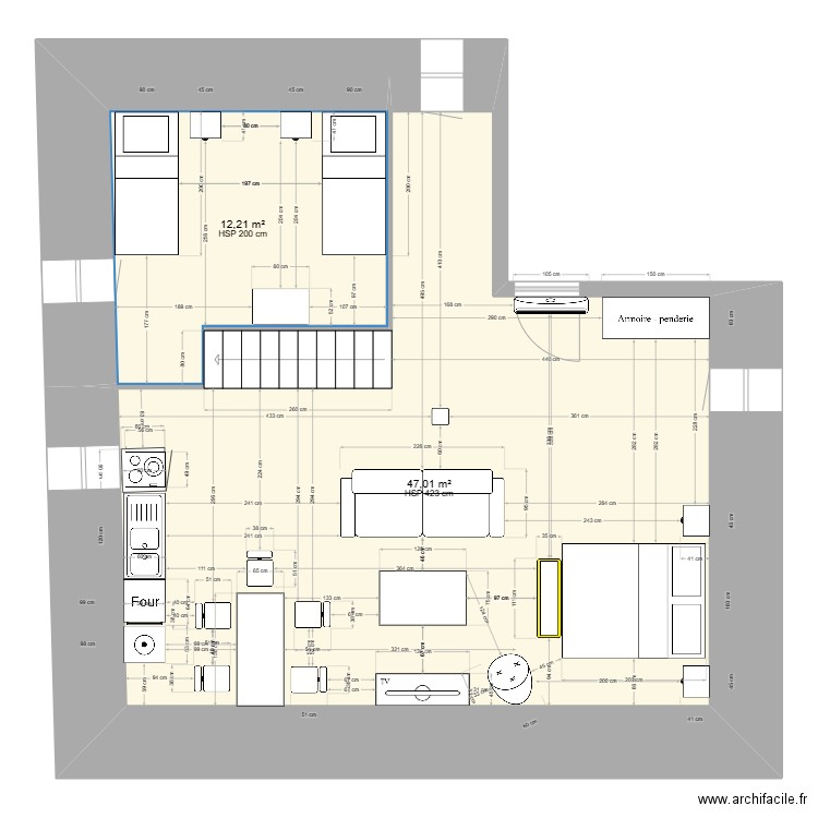 Plan R+1 mezzanine tour beauvoir. Plan de 2 pièces et 59 m2