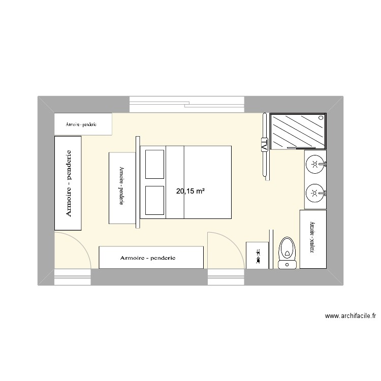 Suite parentale V3. Plan de 1 pièce et 20 m2