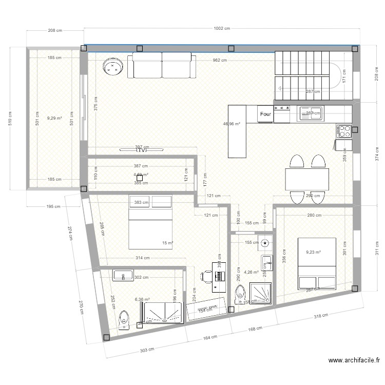 ETAGE 3.1.1.1111. Plan de 7 pièces et 96 m2