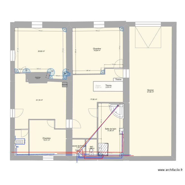 etage projet plomberie. Plan de 26 pièces et 321 m2