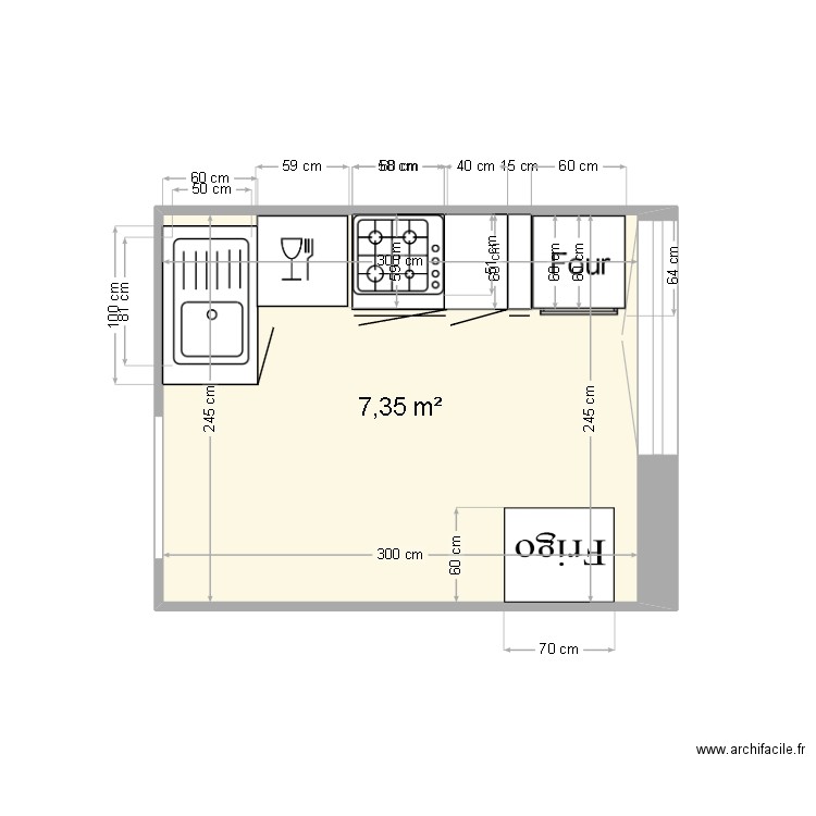 cuisine Valérie lot 1. Plan de 1 pièce et 7 m2