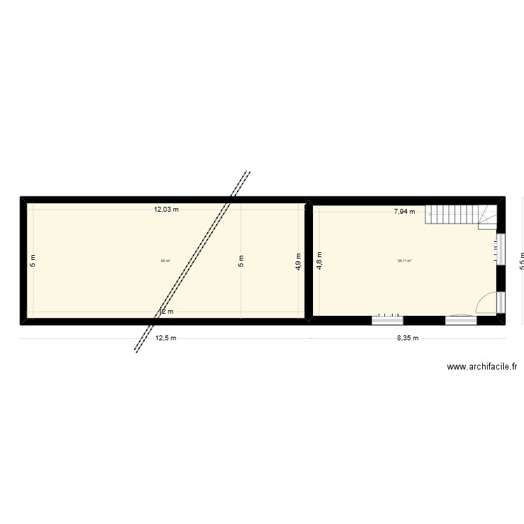 Plan projet Canard sous-sol. Plan de 2 pièces et 98 m2