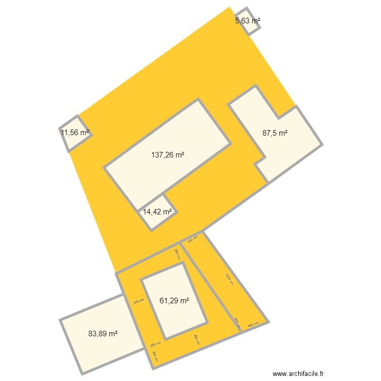 Découpe 15 m. Plan de 7 pièces et 402 m2