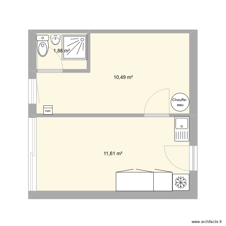 plan1. Plan de 3 pièces et 24 m2