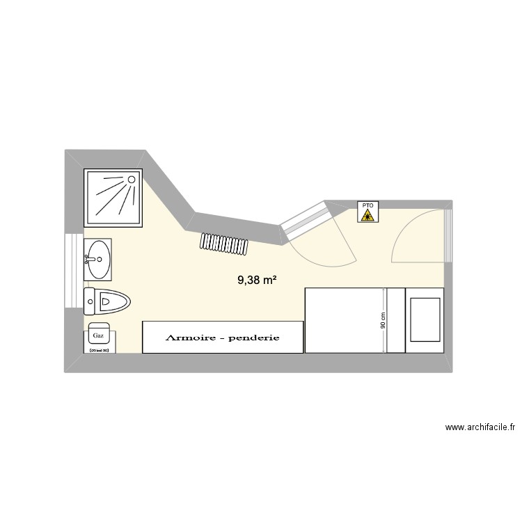 Chambre sup. Plan de 1 pièce et 9 m2