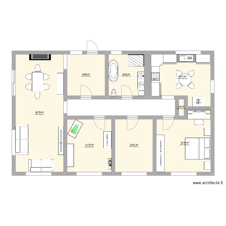 MAISON. Plan de 8 pièces et 103 m2