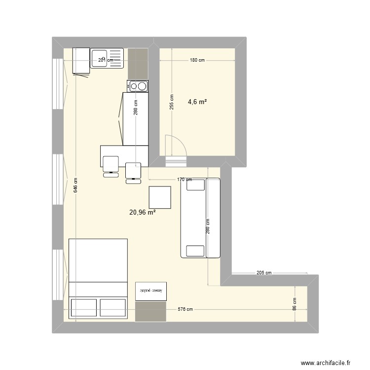 Appartement Vieux Port. Plan de 2 pièces et 26 m2