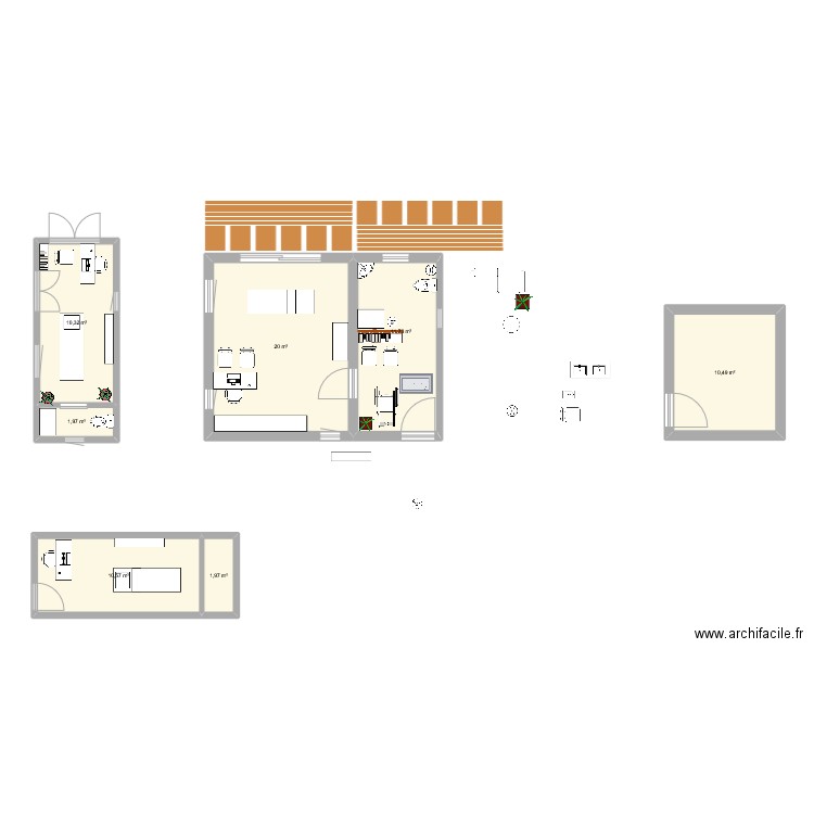 Bureaux. Plan de 9 pièces et 74 m2