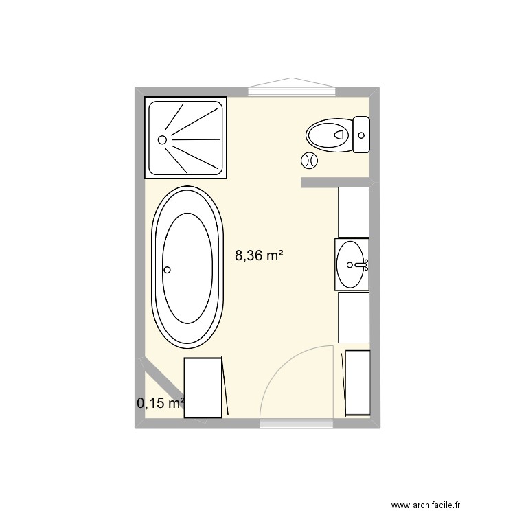 Salle de bain 3. Plan de 2 pièces et 9 m2