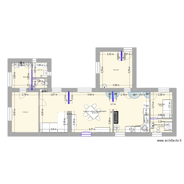 maison Lucia verrière + cuisine sans démolition. Plan de 7 pièces et 89 m2