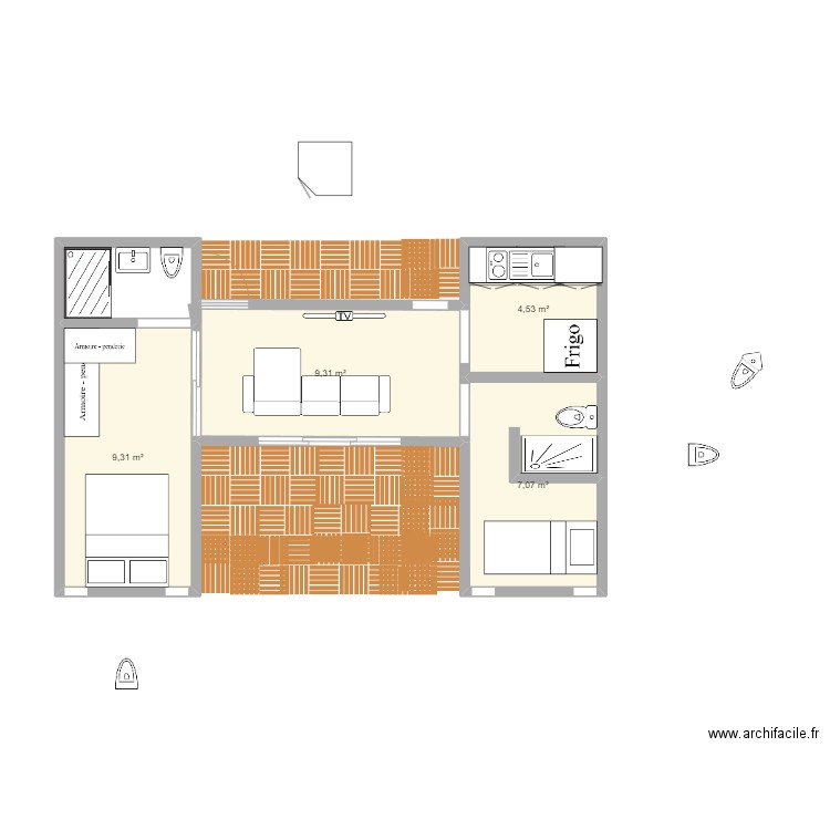 VILLA CONTAINER T2. Plan de 4 pièces et 30 m2