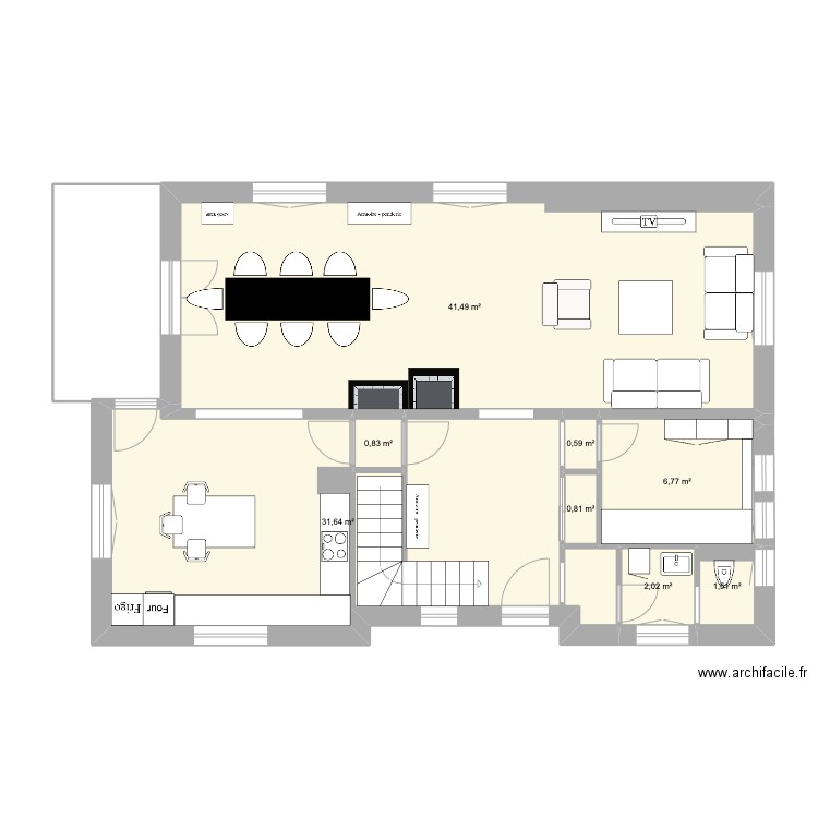 rez-de-chaussée. Plan de 8 pièces et 86 m2