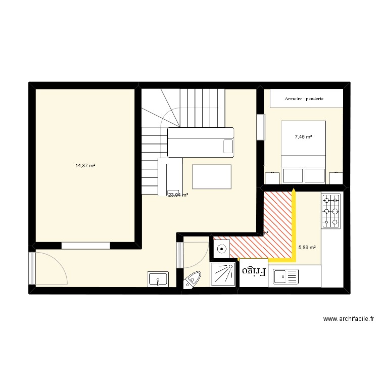 1111. Plan de 5 pièces et 55 m2