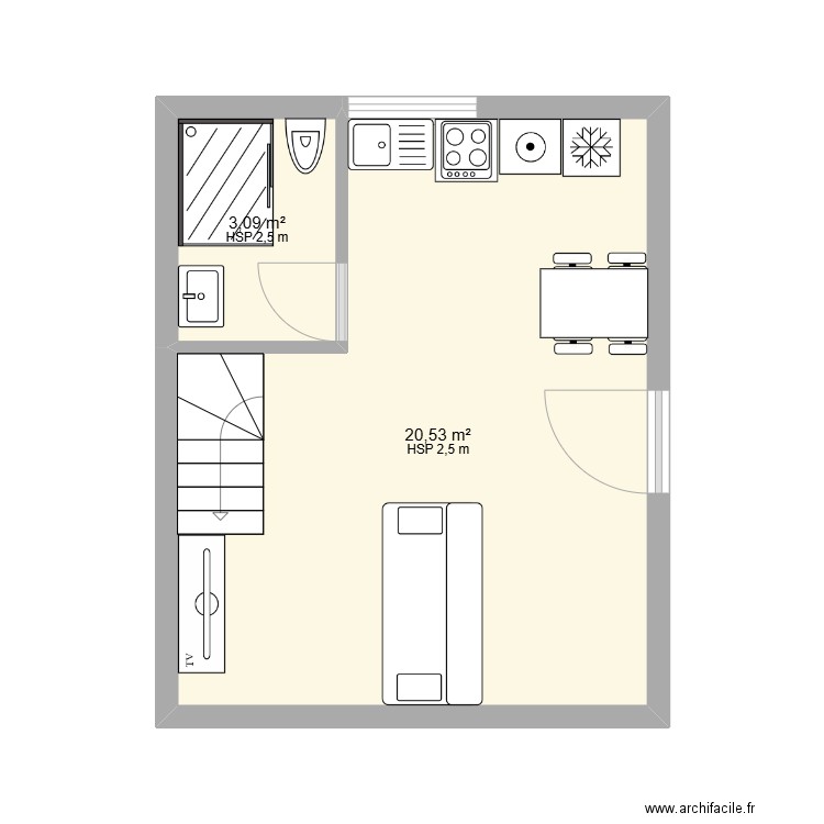 rbnb. Plan de 4 pièces et 47 m2