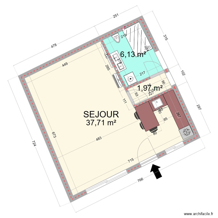 CADASTRE CONSTR. Plan de 3 pièces et 46 m2