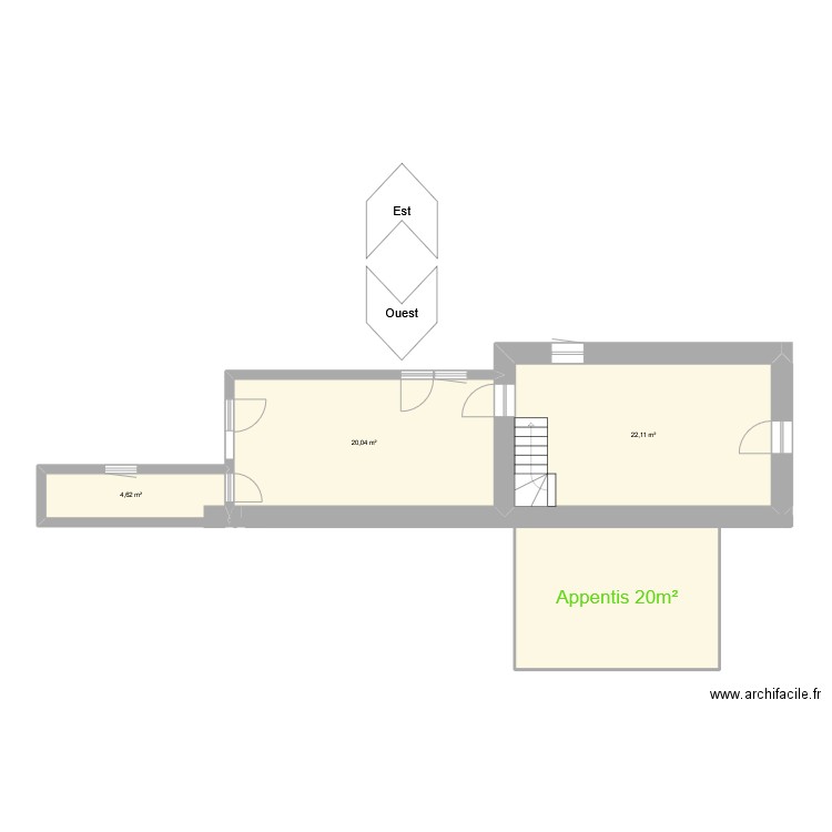 Maison avec appentis. Plan de 6 pièces et 91 m2