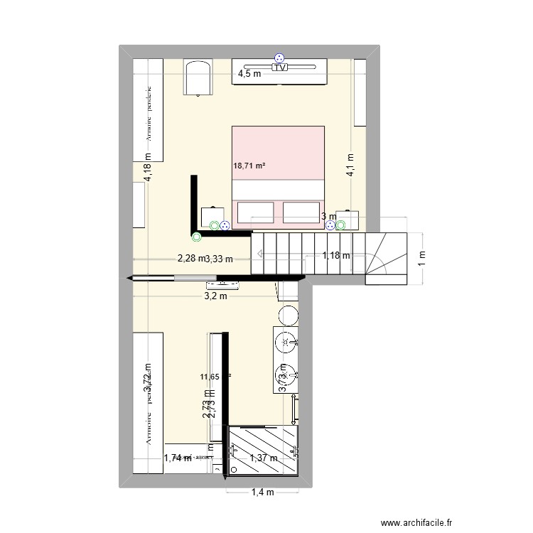 gallancher valentin. Plan de 2 pièces et 30 m2