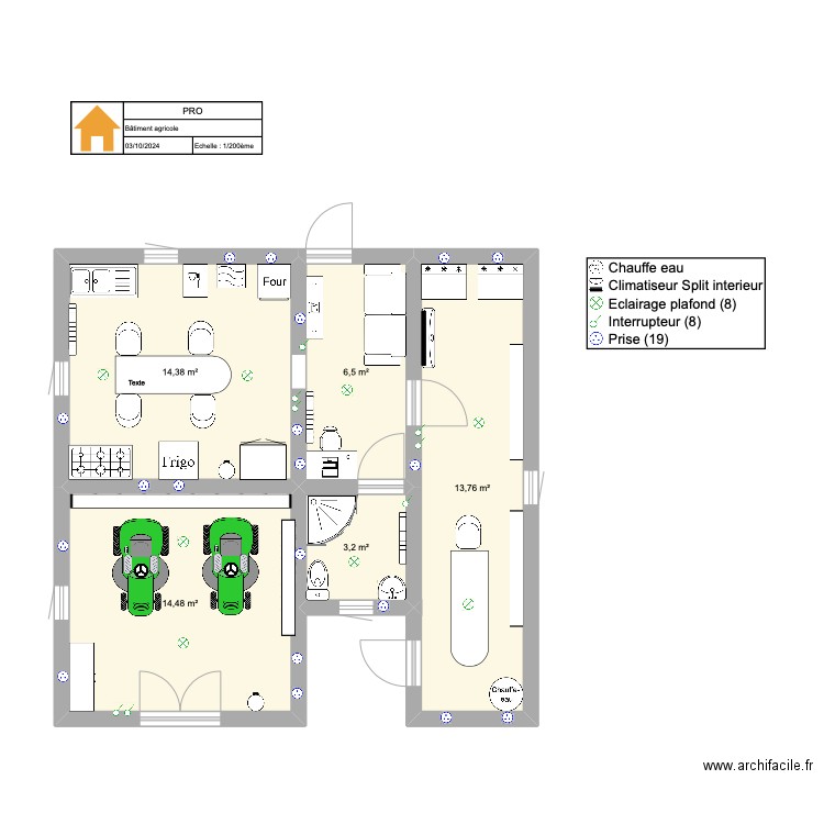 bâtiment agricole . Plan de 5 pièces et 52 m2