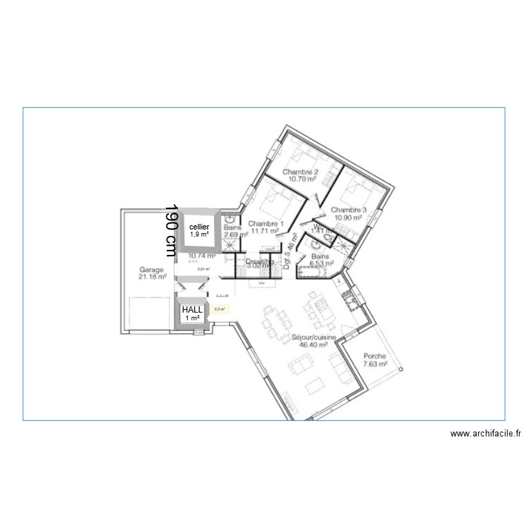 PROJET 1 CONSTRUCTION. Plan de 4 pièces et 3 m2