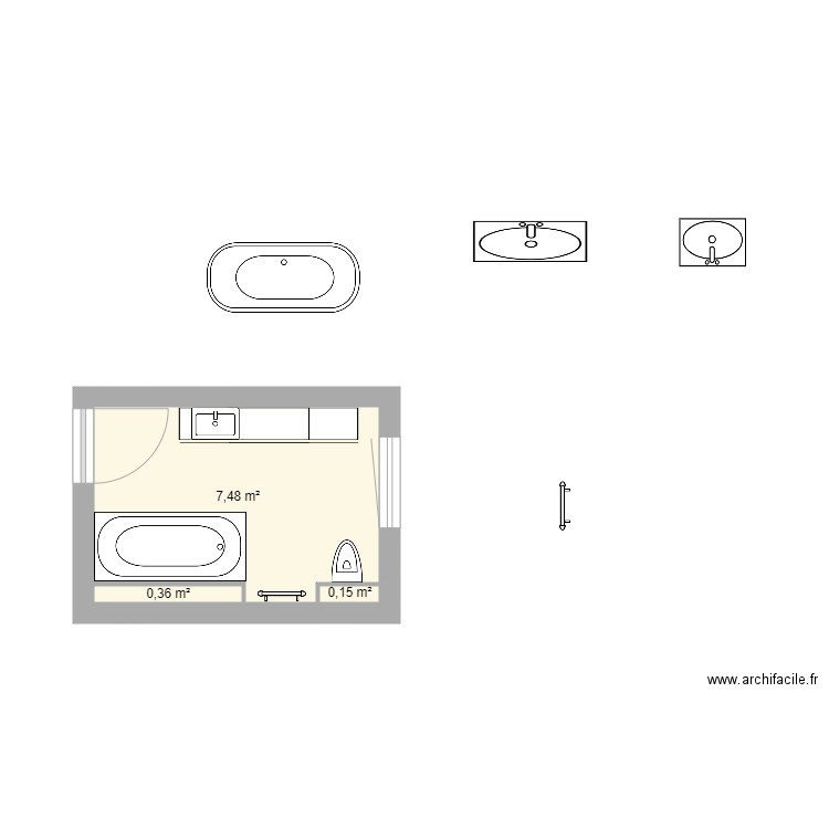 SDB 2024/4. Plan de 3 pièces et 8 m2