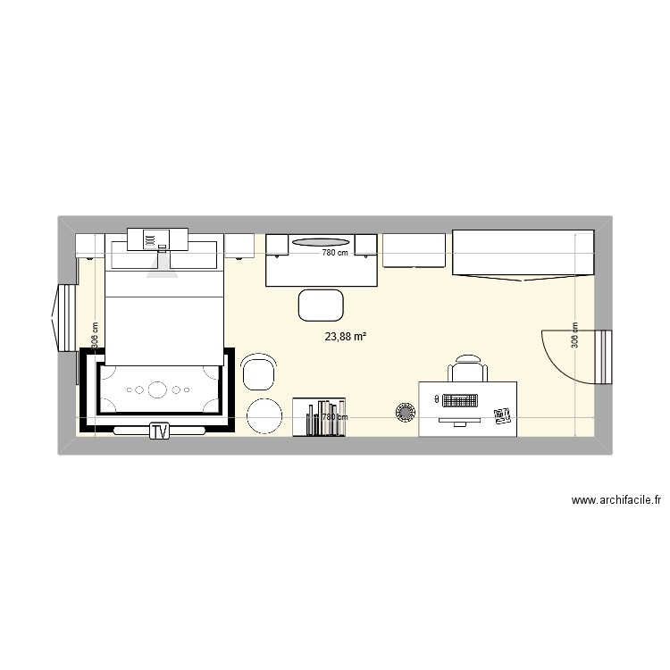 Ma Chambre . Plan de 1 pièce et 24 m2