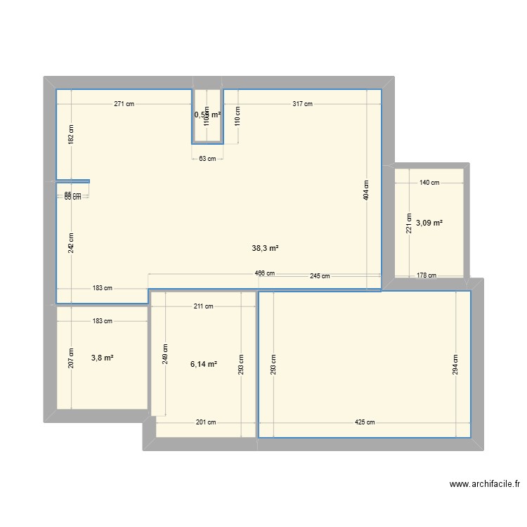 T2v2. Plan de 5 pièces et 52 m2