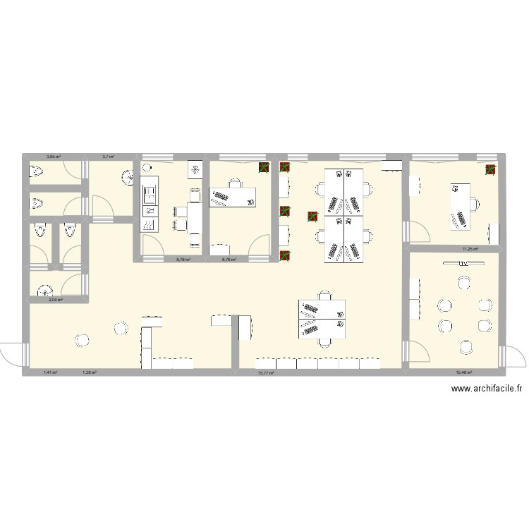 Bureau2. Plan de 10 pièces et 132 m2