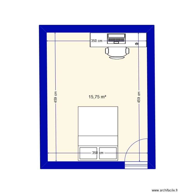 chambre jade. Plan de 1 pièce et 11 m2