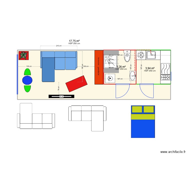 Christophe. Plan de 3 pièces et 25 m2