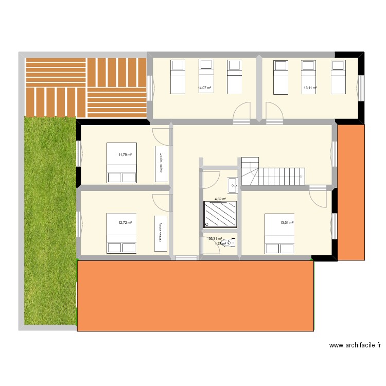 V6 RDC + 1 ER . Plan de 8 pièces et 126 m2