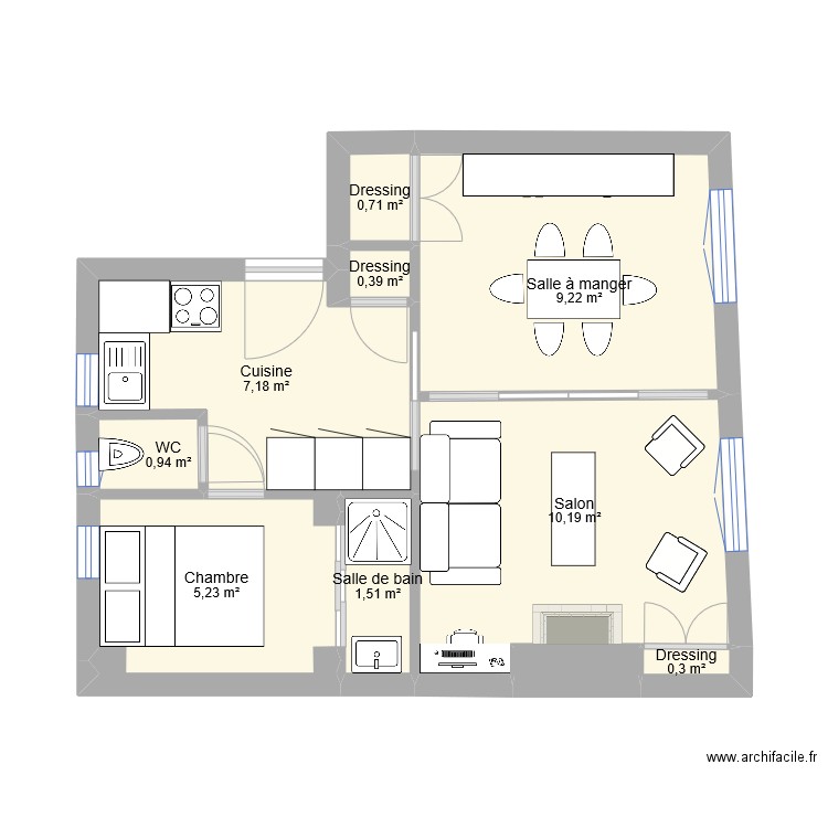 Appartement Paris. Plan de 10 pièces et 36 m2