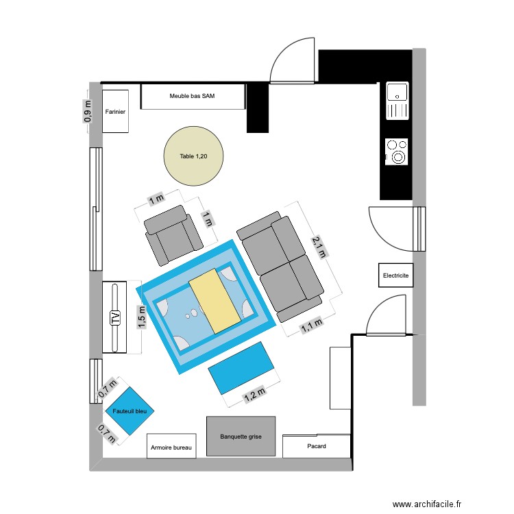 Salon salle a manger. Plan de 0 pièce et 0 m2