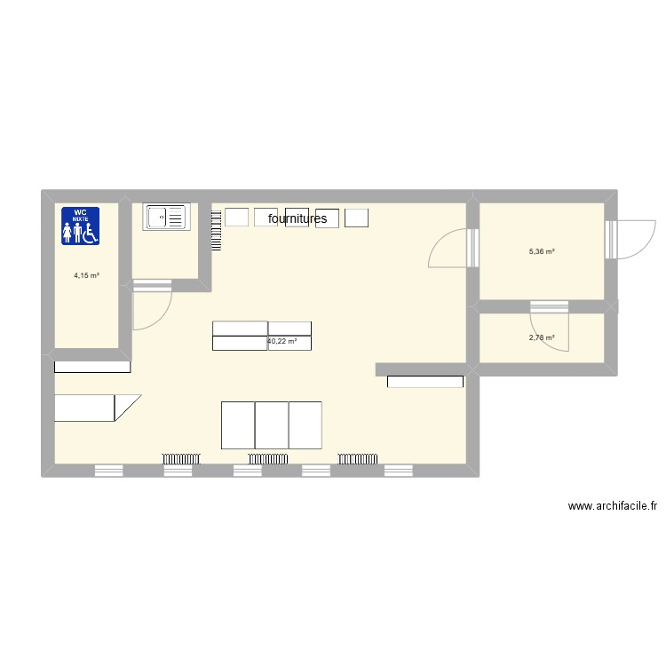 Travail Brocard. Plan de 4 pièces et 53 m2