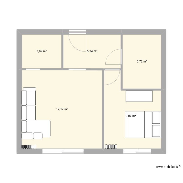 APPT SURESNES. Plan de 5 pièces et 42 m2