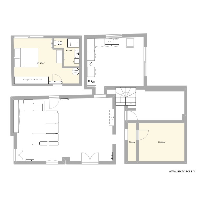 deols. Plan de 4 pièces et 34 m2