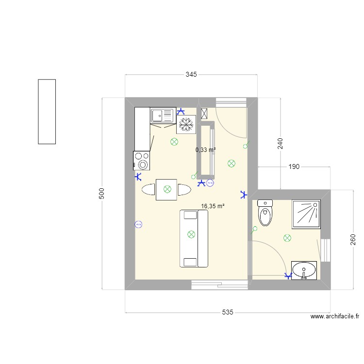 toni house. Plan de 2 pièces et 17 m2