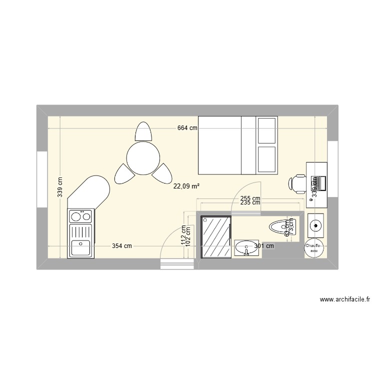 studio eric. Plan de 1 pièce et 22 m2