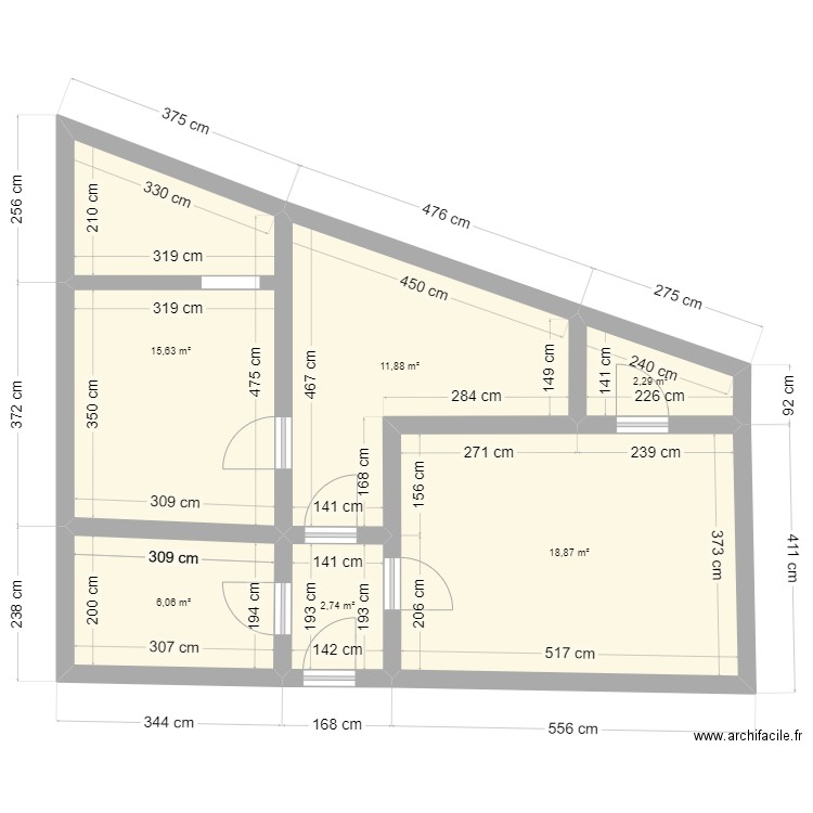 maison rafia. Plan de 6 pièces et 57 m2