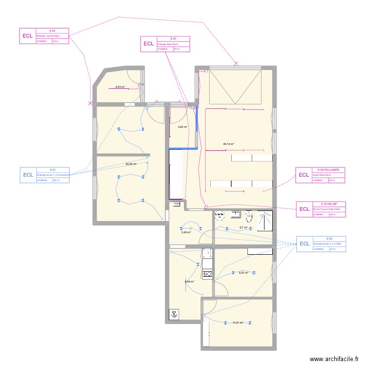 Local_Pro_Siorac_Elec_ECL. Plan de 9 pièces et 117 m2