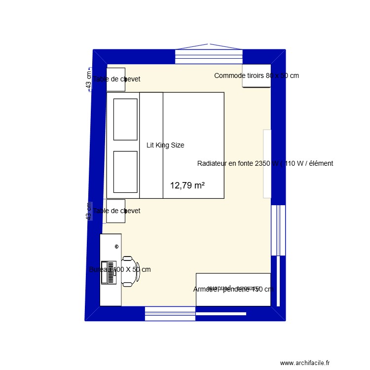 chambre parentale 4. Plan de 1 pièce et 13 m2