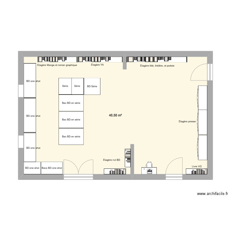 Rayon bande dessinée ap modification. Plan de 1 pièce et 49 m2
