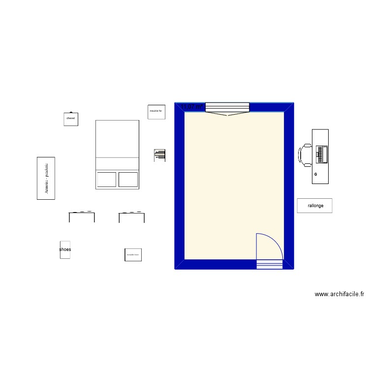 chambre Louna. Plan de 1 pièce et 11 m2