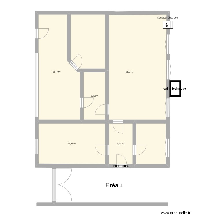 Rdc. Plan de 5 pièces et 109 m2