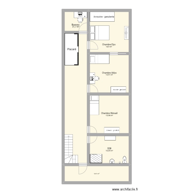 Étage . Plan de 6 pièces et 94 m2