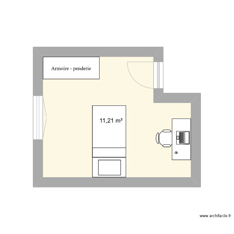 chambre Samuel. Plan de 1 pièce et 11 m2