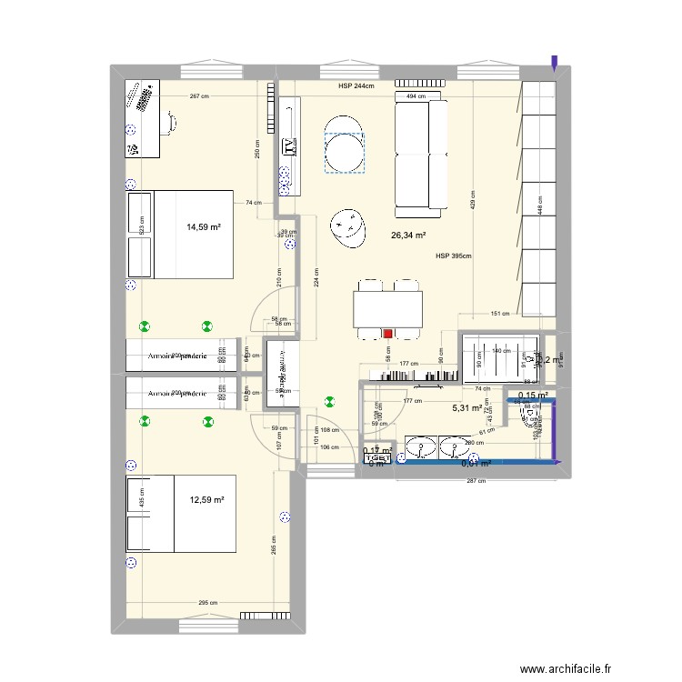 Alma. Plan de 9 pièces et 59 m2